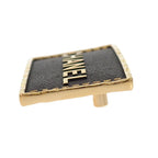 Chanel Logo Plate Brooch Metal Leather Gold Black Square — view 6