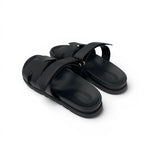 Hermes Chypre Sandals Shoes Leather Black Velcro Strap Flat — view 4
