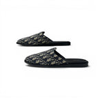 Dior Sandals Shoes Fabric Navy Beige White Jacquard Mules — view 3