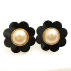 Chanel Faux Pearl Camellia Earrings Vintage