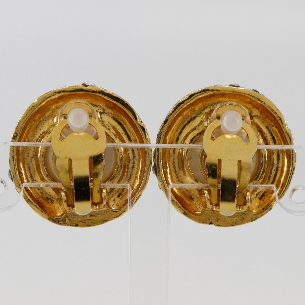 Chanel Vintage Gold Plated Faux Pearl Rhinestone Earrings — view 3