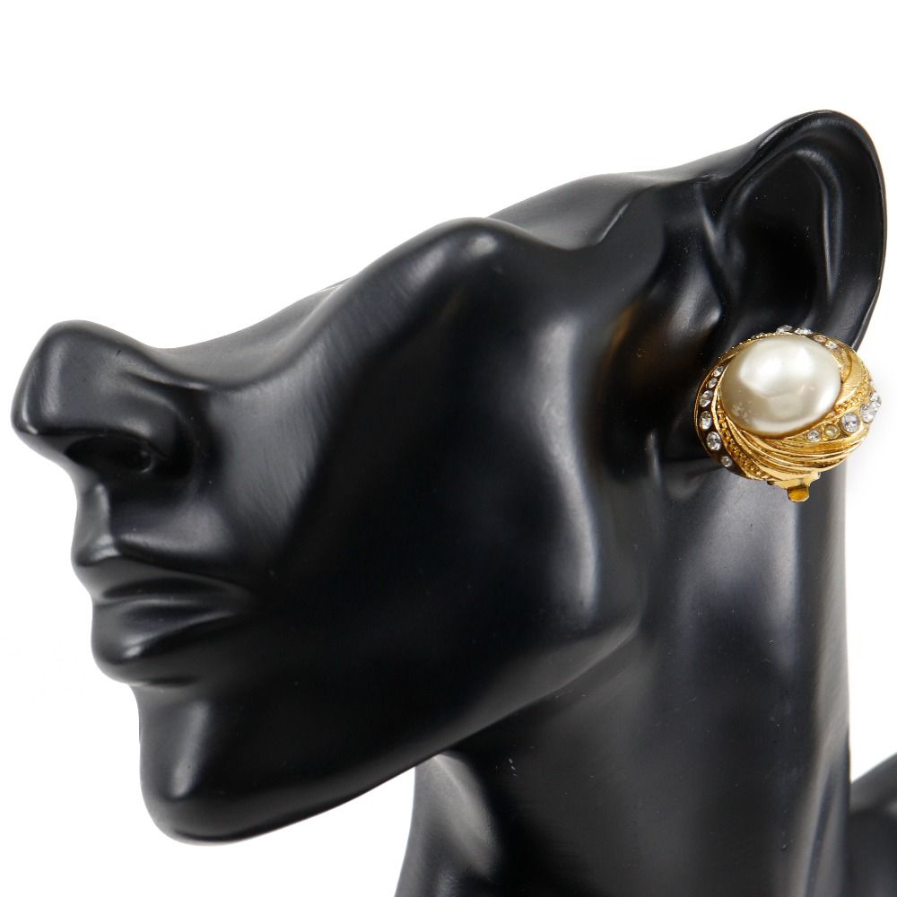 Chanel Vintage Gold Plated Faux Pearl Rhinestone Earrings — view 2