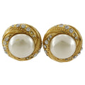 Chanel Vintage Gold Plated Faux Pearl Rhinestone Earrings