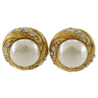 Chanel Vintage Gold Plated Faux Pearl Rhinestone Earrings
