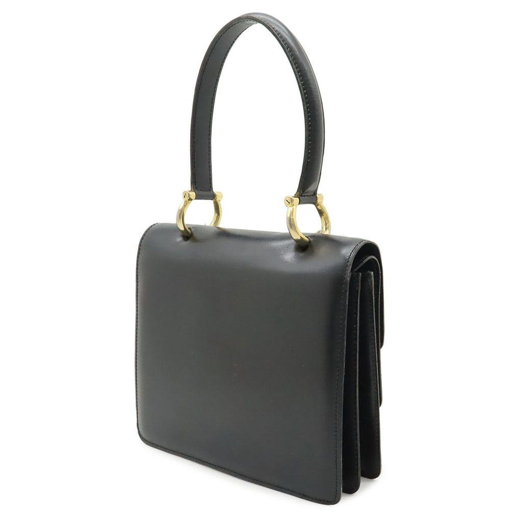 Celine Double Flap Vintage Handbag Bag Leather Black Gold — view 2
