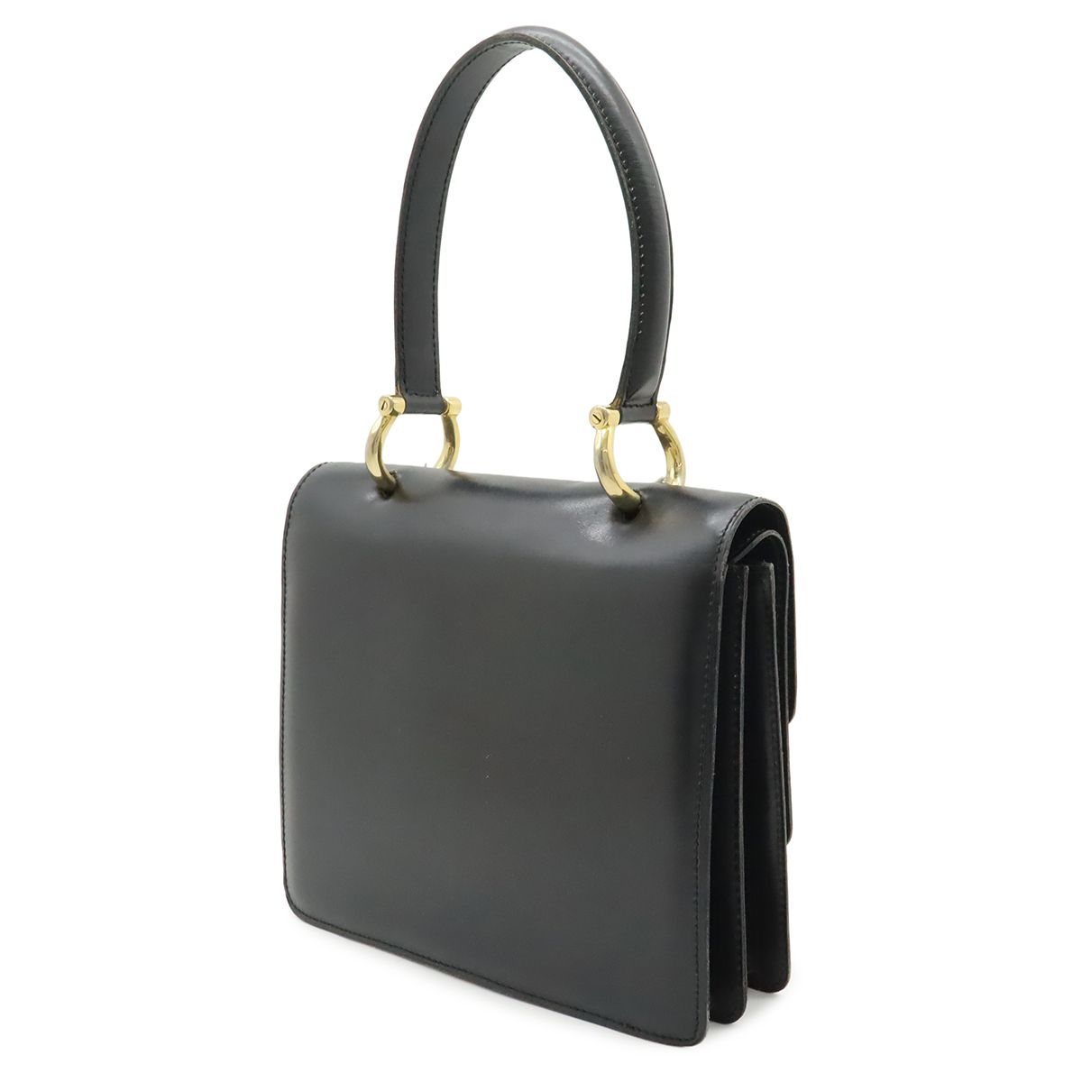 Celine Double Flap Vintage Handbag Bag Leather Black Gold — view 2
