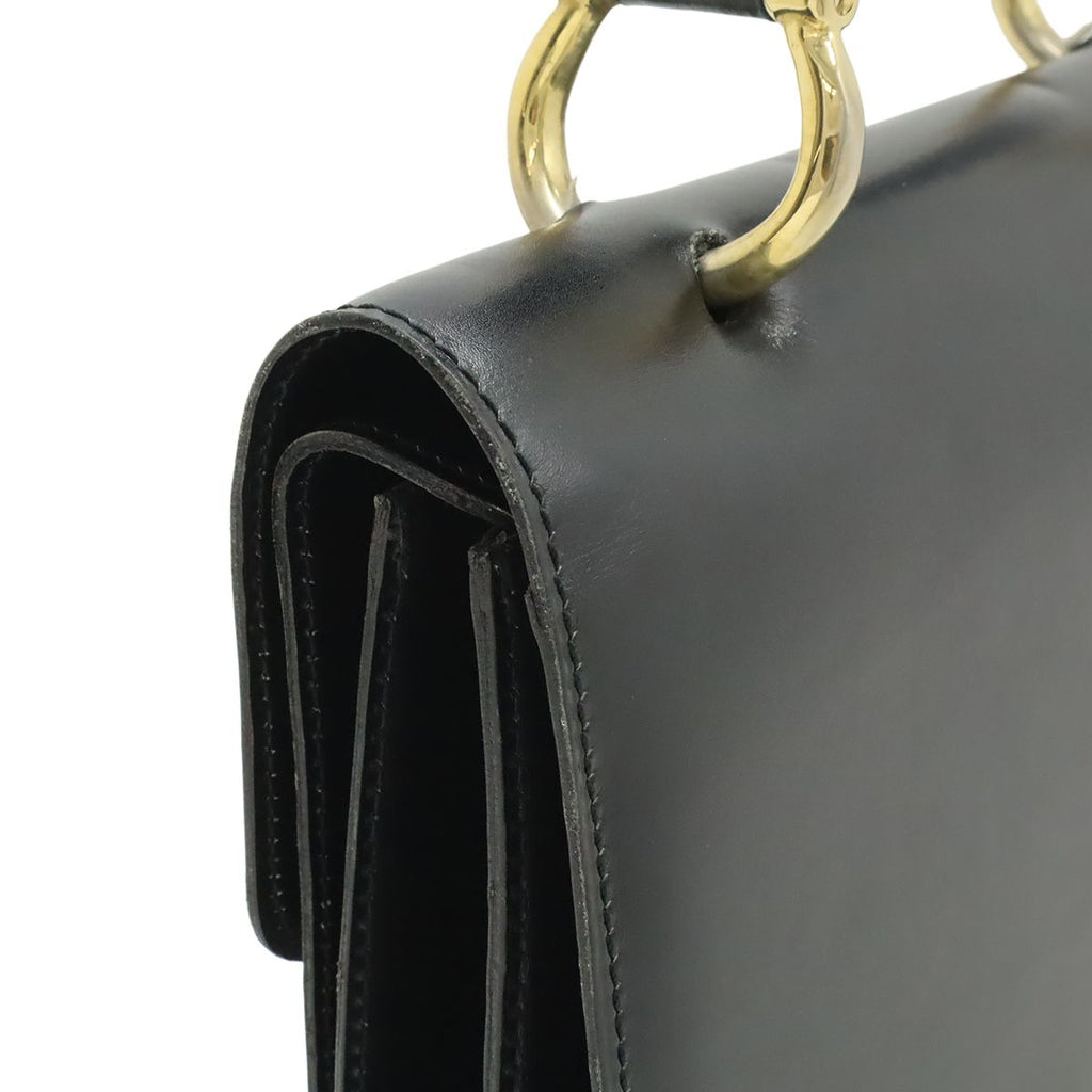 Celine Double Flap Vintage Handbag Bag Leather Black Gold — view 4