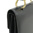 Celine Double Flap Vintage Handbag Bag Leather Black Gold — view 4