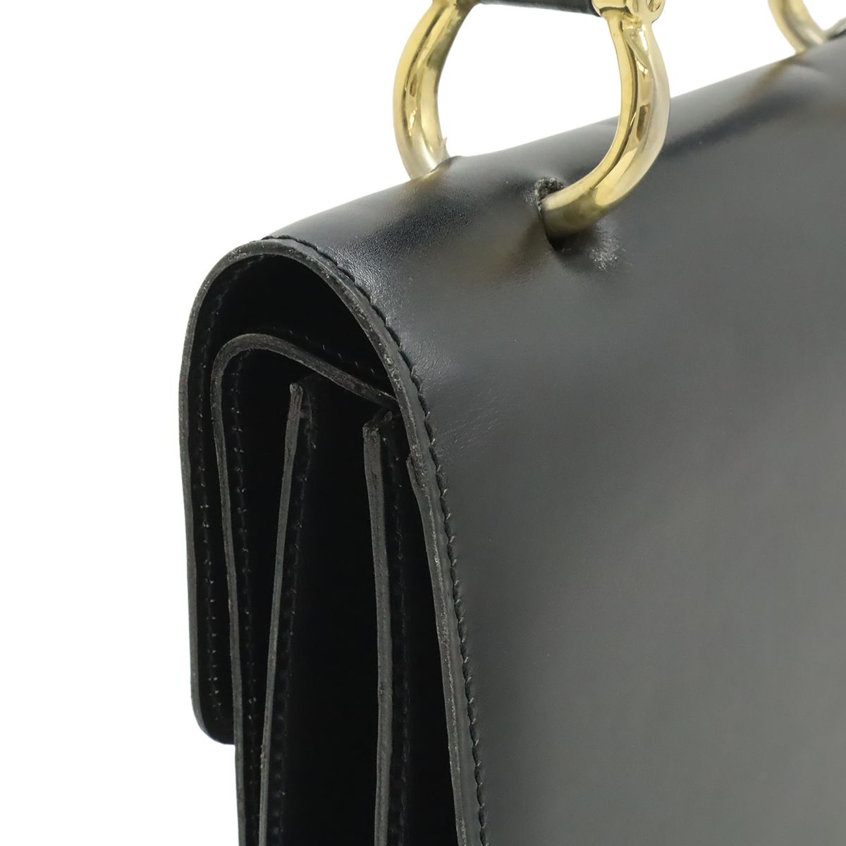 Celine Double Flap Vintage Handbag Bag Leather Black Gold — view 4