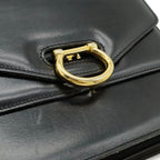 Celine Double Flap Vintage Handbag Bag Leather Black Gold — view 9