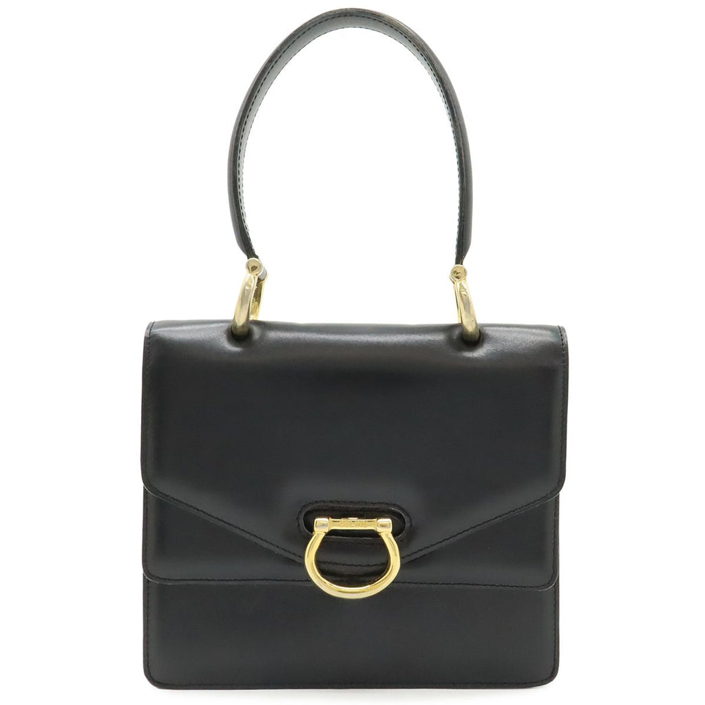Celine Double Flap Vintage Handbag Bag Leather Black Gold