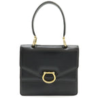 Celine Double Flap Vintage Handbag Bag Leather Black Gold