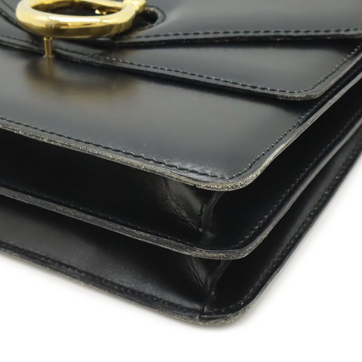 Celine Double Flap Vintage Handbag Bag Leather Black Gold — view 3