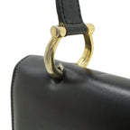 Celine Double Flap Vintage Handbag Bag Leather Black Gold — view 8