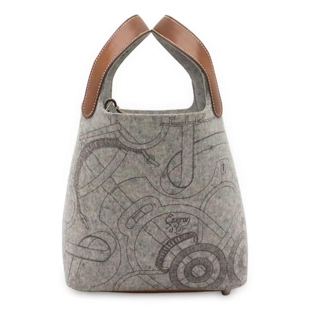 Hermes Picotin PM Tote Felt Veau Swift Gray Brown Silver