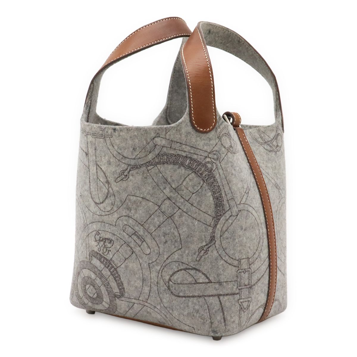 Hermes Picotin PM Tote Felt Veau Swift Gray Brown Silver — view 2