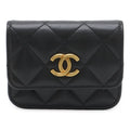 Chanel Quilted CC Logo Mini Waist Bag Pouch Chain Leather Black Gold Silver