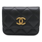 Chanel Quilted CC Logo Mini Waist Bag Pouch Chain Leather Black Gold Silver