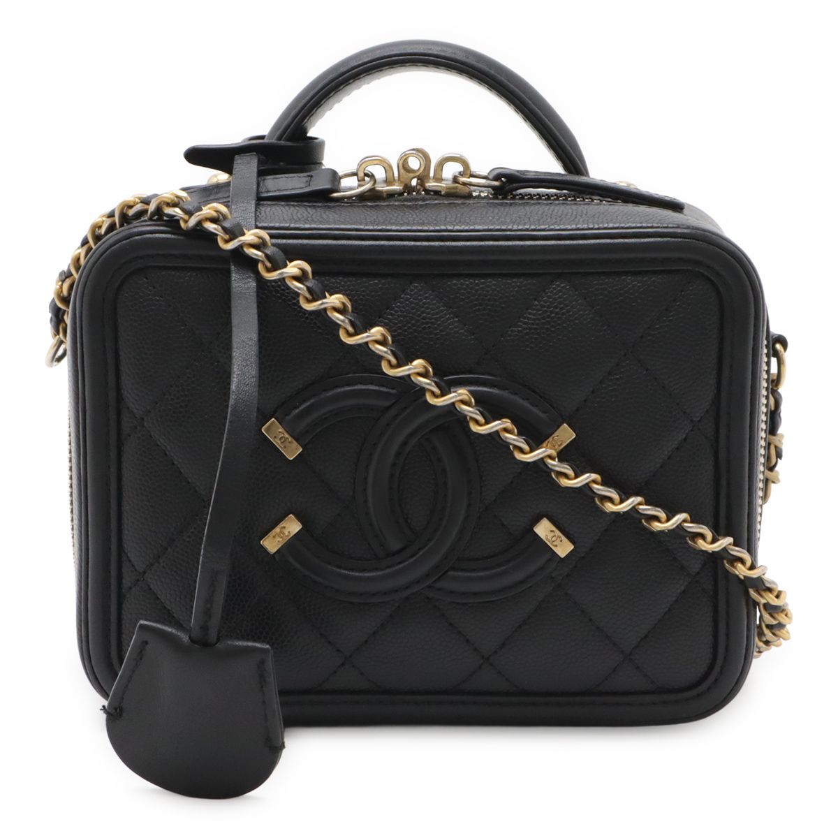 Chanel CC Filigree Small Vanity 2-Way Chain Shoulder Bag Caviar Leather Black
