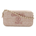 Chanel Deauville Chain Wallet 2-Way Shoulder Bag Clutch Tweed Lame Raffia Pink
