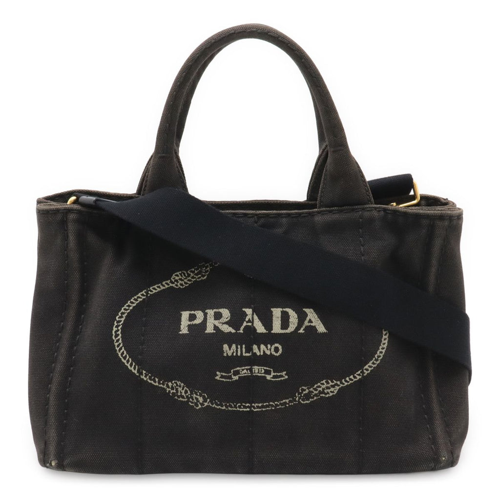 Prada Canapa 2-Way Shoulder Bag Crossbody Canvas Nero Black Gold