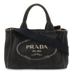 Prada Canapa 2-Way Shoulder Bag Crossbody Canvas Nero Black Gold
