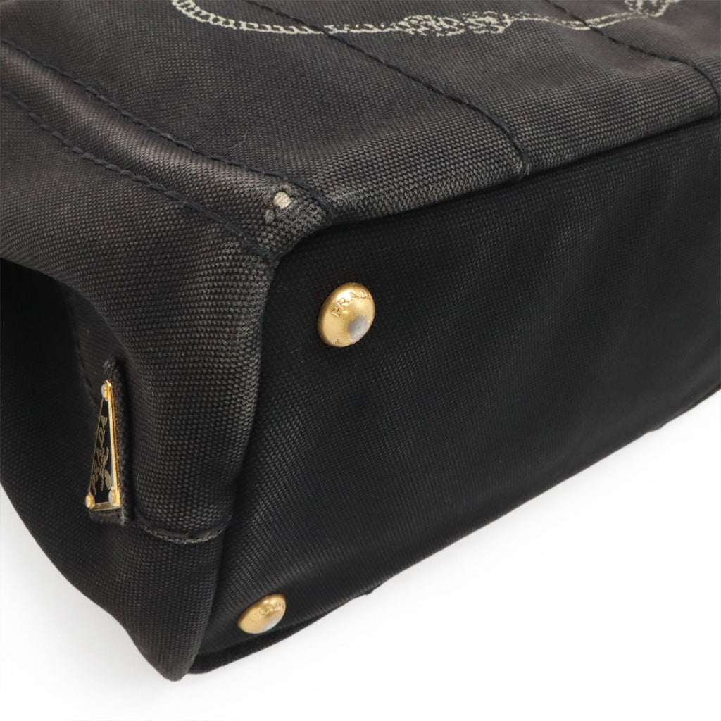 Prada Canapa 2-Way Shoulder Bag Crossbody Canvas Nero Black Gold — view 3