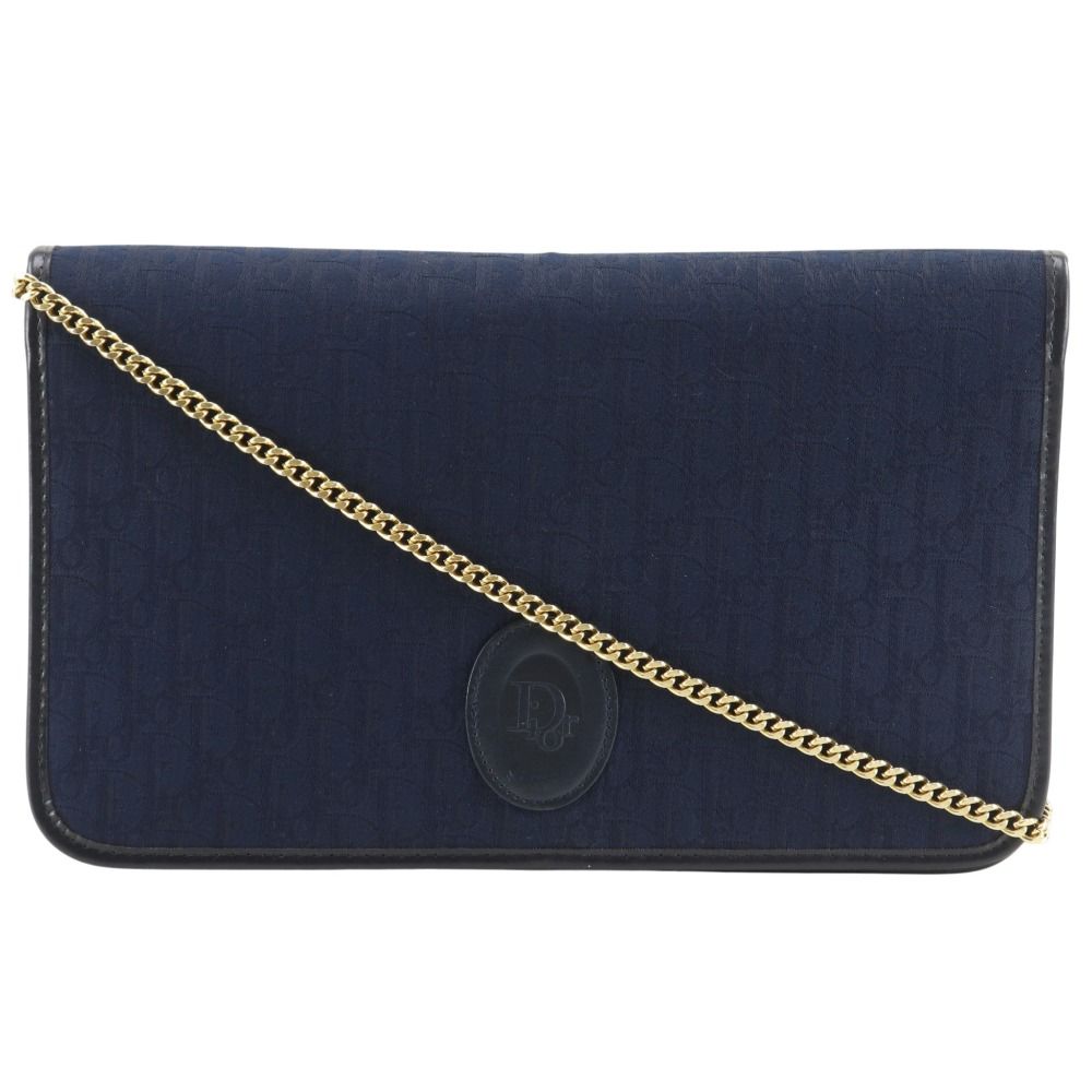 Dior Chain Shoulder Vintage Canvas Navy Blue Bag