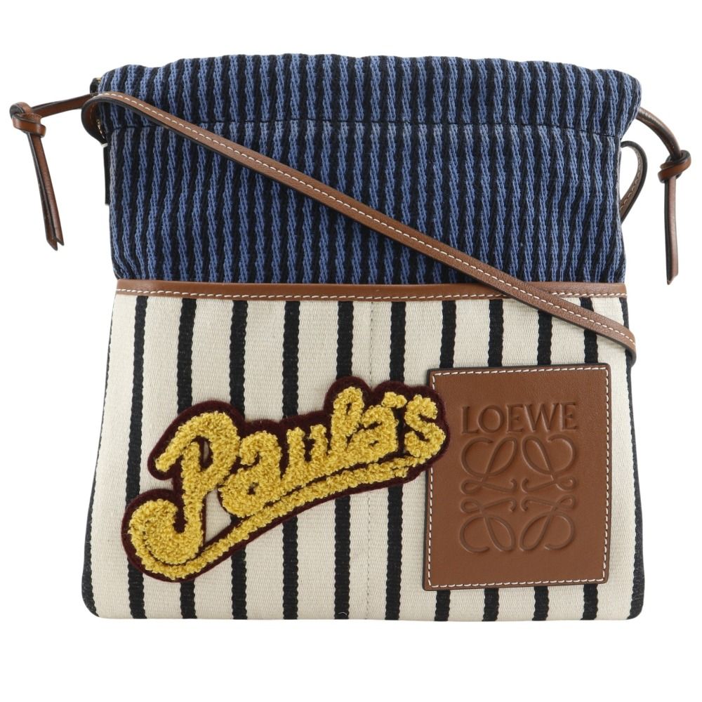 Loewe Paula Ibiza Stripe Canvas Blue White Shoulder Bag