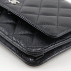 Chanel Classic Quilted Wallet Shoulder Caviar Leather Black Chain — view 5