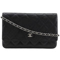 Chanel Classic Quilted Wallet Shoulder Caviar Leather Black Chain