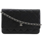 Chanel Classic Quilted Wallet Shoulder Caviar Leather Black Chain