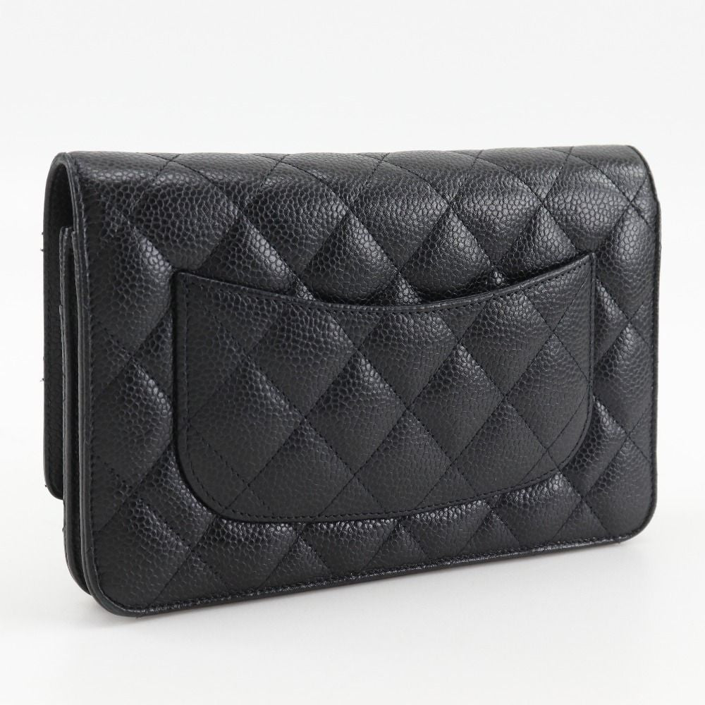 Chanel Classic Quilted Wallet Shoulder Caviar Leather Black Chain — view 3
