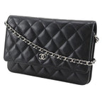 Chanel Classic Quilted Wallet Shoulder Caviar Leather Black Chain — view 2