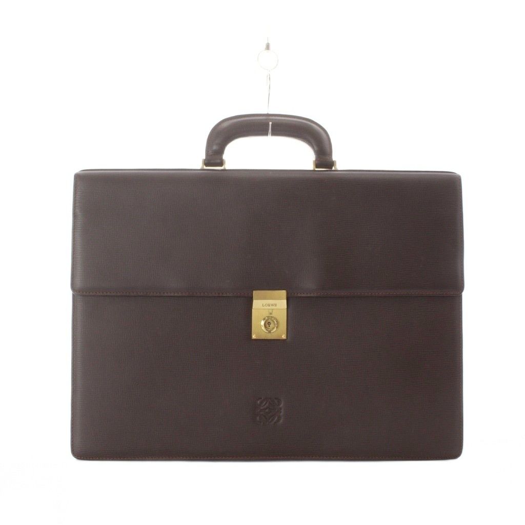 Loewe Business Bag Document Bag Leather Dark Brown Embossed Gold Logo