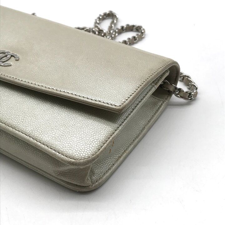 Chanel CC Logo Caviar Leather Silver Chain Wallet Shoulder Bag — view 6