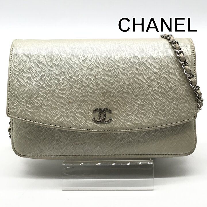 Chanel CC Logo Caviar Leather Silver Chain Wallet Shoulder Bag