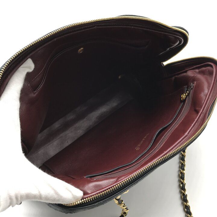 Chanel CC Logo Quilted Lambskin Chain Tote Black Purse — view 8
