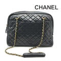 Chanel CC Logo Quilted Lambskin Chain Tote Black Purse