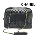Chanel CC Logo Quilted Lambskin Chain Tote Black Purse
