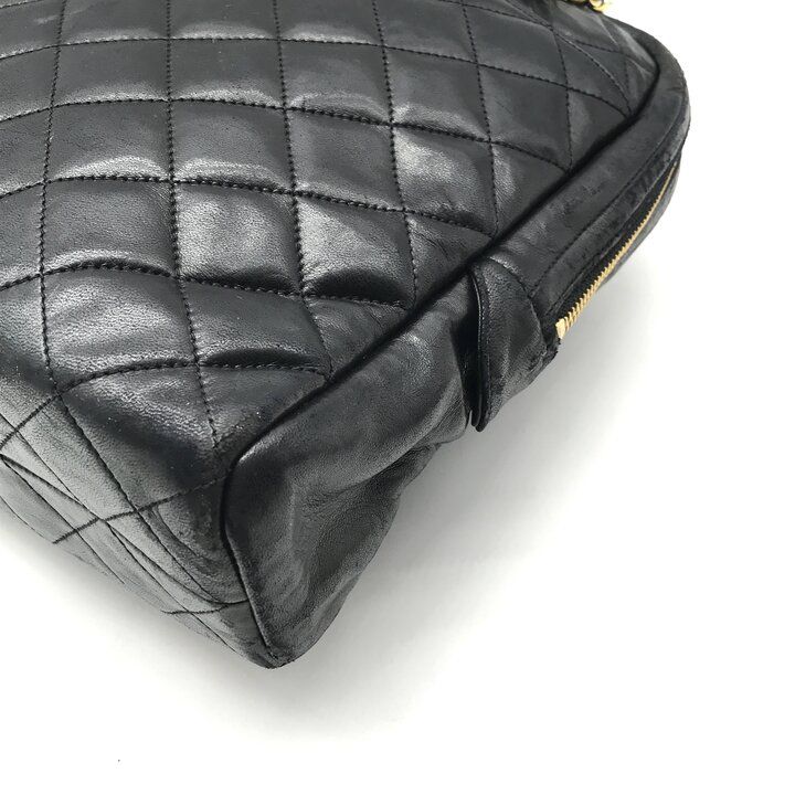 Chanel CC Logo Quilted Lambskin Chain Tote Black Purse — view 6