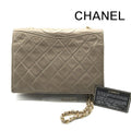 Chanel CC Logo Quilted Lambskin Vintage Chain Shoulder Bag Gray Leather