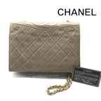 Chanel CC Logo Quilted Lambskin Vintage Chain Shoulder Bag Gray Leather