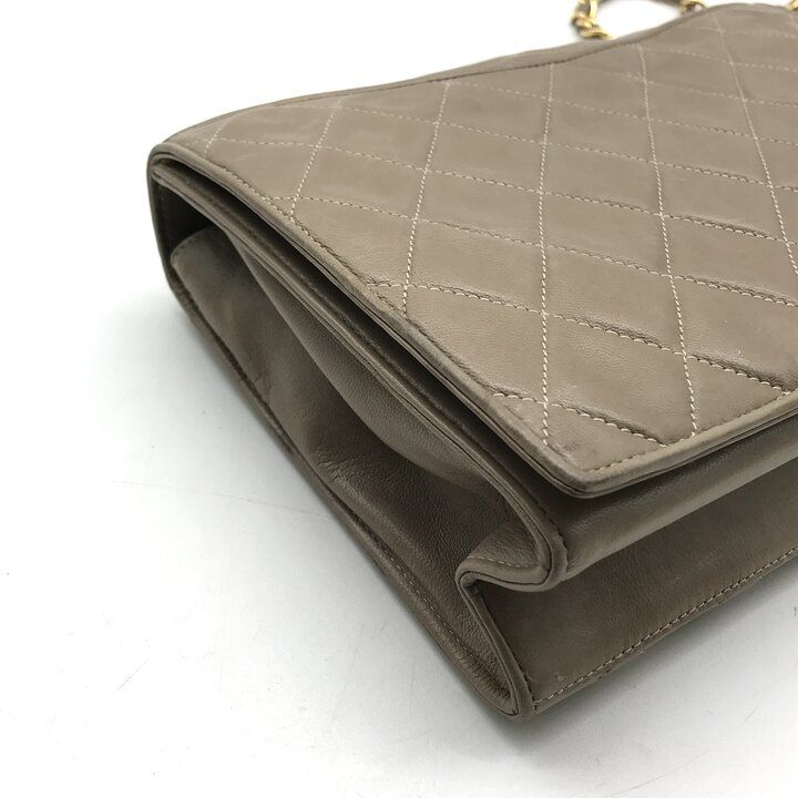 Chanel CC Logo Quilted Lambskin Vintage Chain Shoulder Bag Gray Leather — view 5