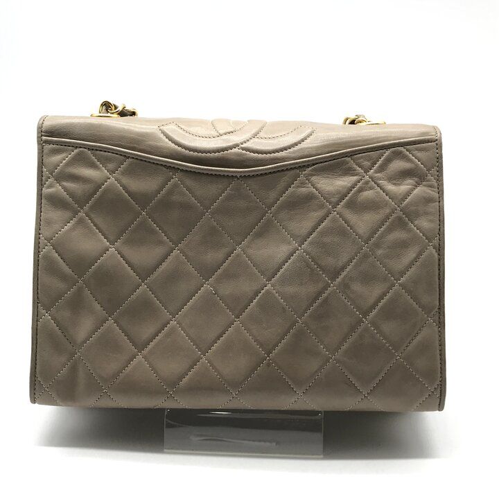 Chanel CC Logo Quilted Lambskin Vintage Chain Shoulder Bag Gray Leather — view 3