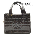 Chanel CC Logo Chocolate Bar Patent Hand Bag Brown Bag