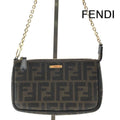 Fendi Zucca Leather Pouch Shoulder Bag Khaki Case