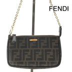 Fendi Zucca Leather Pouch Shoulder Bag Khaki Case