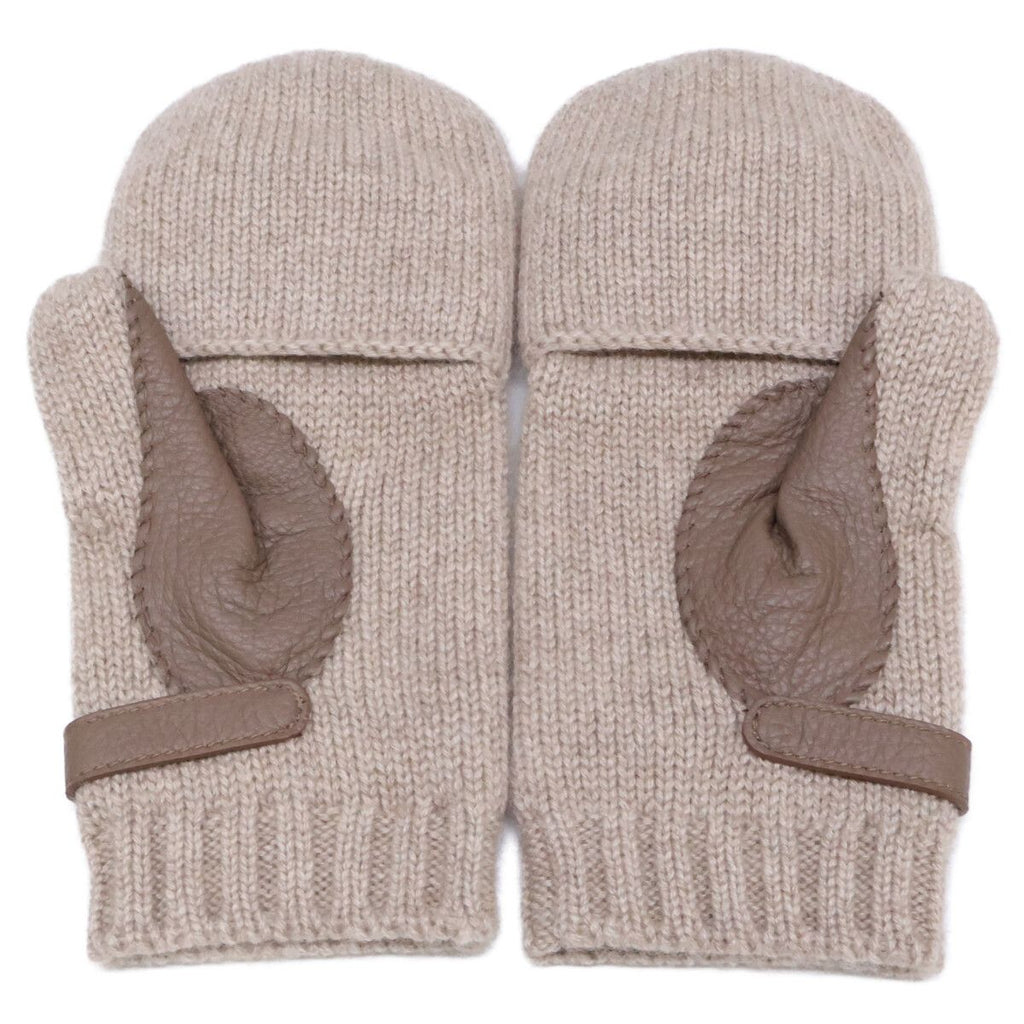 Hermes Lionel Cashmere Knit Deerskin Mittens Sweater Gloves — view 3