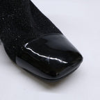 Chanel Square Toe Side Zip Chunky Heels Glitter Boots 37 1 2C — view 7